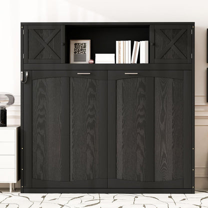 Full Size Murphy Bed with Storage Cabinets, Black