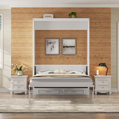 Full Size Murphy Bed with 2 Drawers, Beige