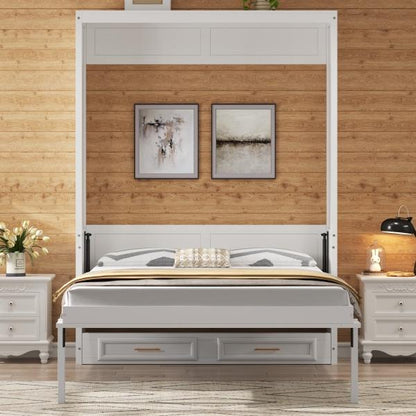 Full Size Murphy Bed with 2 Drawers, Beige