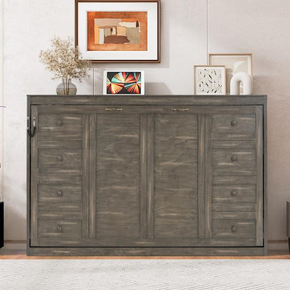 Twin Size Murphy Bed with LED Light,can be Folded into a Cabinet,Hidden Wall Bed Cabinet,Brown