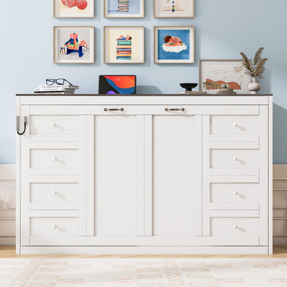 Twin Size Murphy Bed with LED Light,can be Folded into a Cabinet,Hidden Wall Bed Cabinet,White+Brown