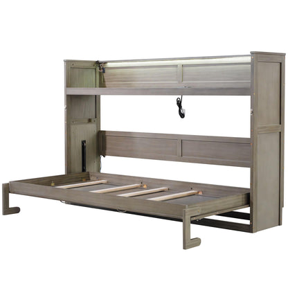 Twin XL Size Murphy Bed with Desk,LED Light and USB Charging Station,Gray Wash