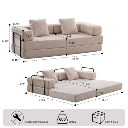 Floor Couch,Compression Sofa,Convertible Floor Sofa Bed-with Pillow Back Support Armrest,Comfy Futon Couch Lounge Sleeper Bed,Corduroy Fabric,for Living Room Bedroom (light grey)