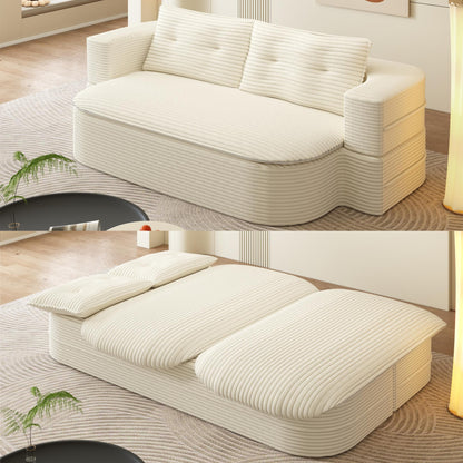 78.7" Modern 2-in-1 Foldable Sofa with Functional Blanket and 2 Soft Pillows,Comfortable Plush Corduroy Fabric Sofa, Convertible Sleeper Sofa Bed, Deep Seat Sofa Couch for Living Room, Bedroom