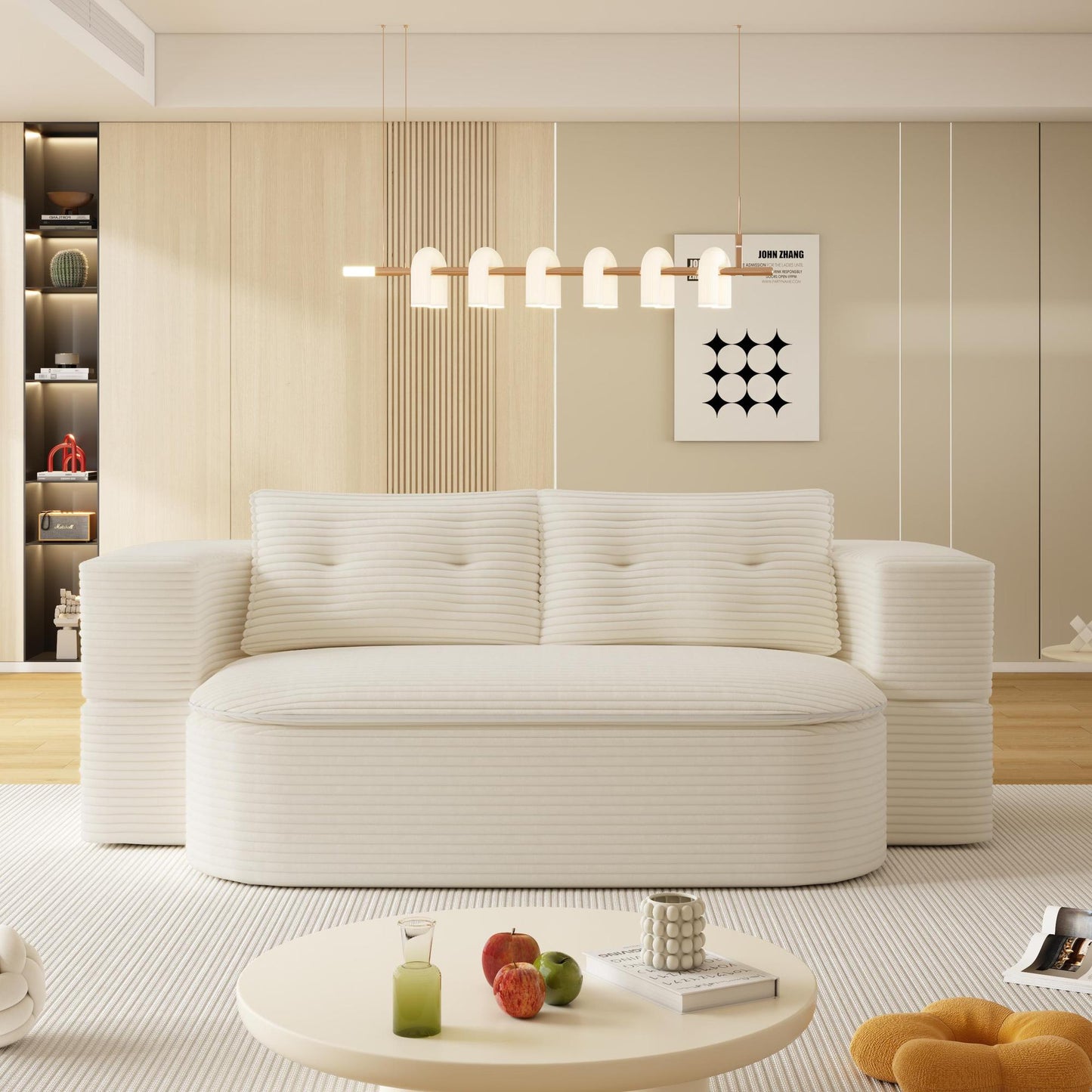 78.7" Modern 2-in-1 Foldable Sofa with Functional Blanket and 2 Soft Pillows,Comfortable Plush Corduroy Fabric Sofa, Convertible Sleeper Sofa Bed, Deep Seat Sofa Couch for Living Room, Bedroom