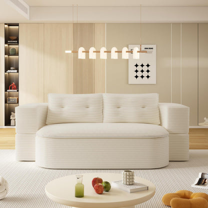 78.7" Modern 2-in-1 Foldable Sofa with Functional Blanket and 2 Soft Pillows,Comfortable Plush Corduroy Fabric Sofa, Convertible Sleeper Sofa Bed, Deep Seat Sofa Couch for Living Room, Bedroom