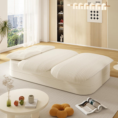 78.7" Modern 2-in-1 Foldable Sofa with Functional Blanket and 2 Soft Pillows,Comfortable Plush Corduroy Fabric Sofa, Convertible Sleeper Sofa Bed, Deep Seat Sofa Couch for Living Room, Bedroom