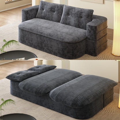 78.7" Modern 2-in-1 Foldable Sofa with Functional Blanket and 2 Soft Pillows,Comfortable Plush Corduroy Fabric Sofa, Convertible Sleeper Sofa Bed, Deep Seat Sofa Couch  for Living Room, Bedroom