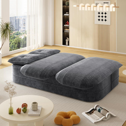 78.7" Modern 2-in-1 Foldable Sofa with Functional Blanket and 2 Soft Pillows,Comfortable Plush Corduroy Fabric Sofa, Convertible Sleeper Sofa Bed, Deep Seat Sofa Couch  for Living Room, Bedroom