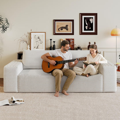 63" 2Setaser Sofa,Corduroy Fabric,Deep Seat Couches,Comfy Loveseat Sofa,No Assembly,1pcs for Living room, Bedroom,Conference room ,Apartment,White