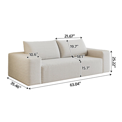 63" 2Setaser Sofa,Corduroy Fabric,Deep Seat Couches,Comfy Loveseat Sofa,No Assembly,1pcs for Living room, Bedroom,Conference room ,Apartment,White