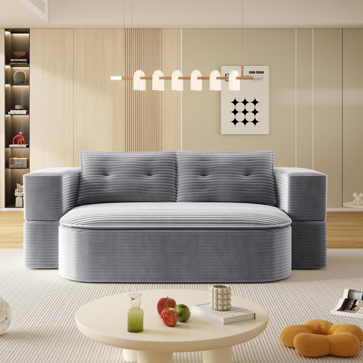 78.7" Modern 2-in-1 Foldable Sofa with Functional Blanket and 2 Soft Pillows,Comfortable Plush Corduroy Fabric Sofa, Convertible Sleeper Sofa Bed, Deep Seat Sofa Couch  for Living Room, Bedroom