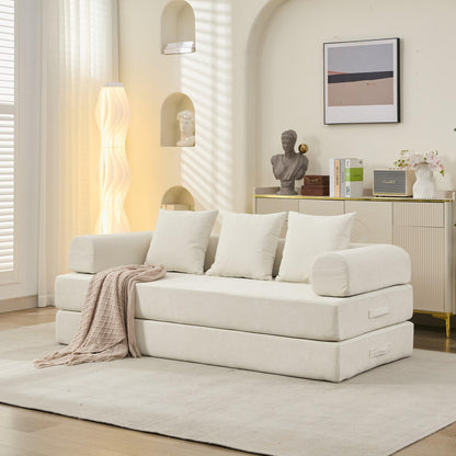 Comfy Convertible Folding Mattress Couch, Floor Sofa Bed, Chenille Floor Sofa with Armrest, Floor Sofa Lounge Couch for Living Room Bedroom Lounge Studio-Beige