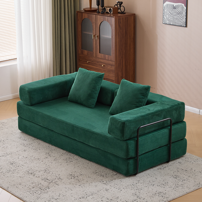Floor Couch,Compression Sofa,Convertible Floor Sofa Bed-with Pillow Back Support Armrest,Comfy Futon Couch Lounge Sleeper Bed,Corduroy Fabric,for Living Room Bedroom (dark green)