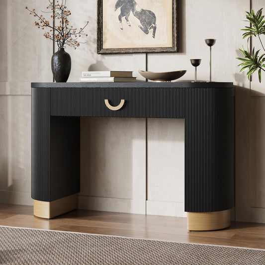 Mirod Modern Console Table with Vertical Ribbed Design, Compact Storage with Functional Drawer