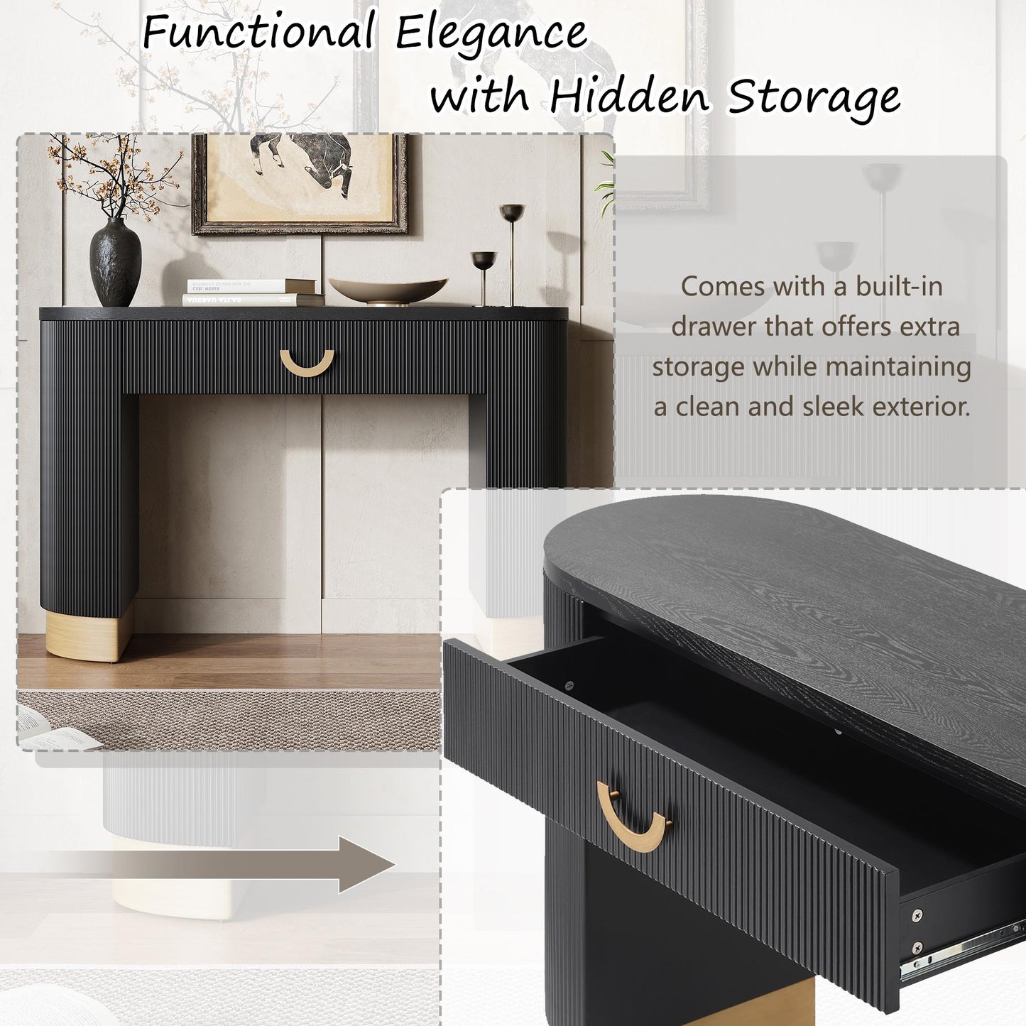 Mirod Modern Console Table with Vertical Ribbed Design, Compact Storage with Functional Drawer