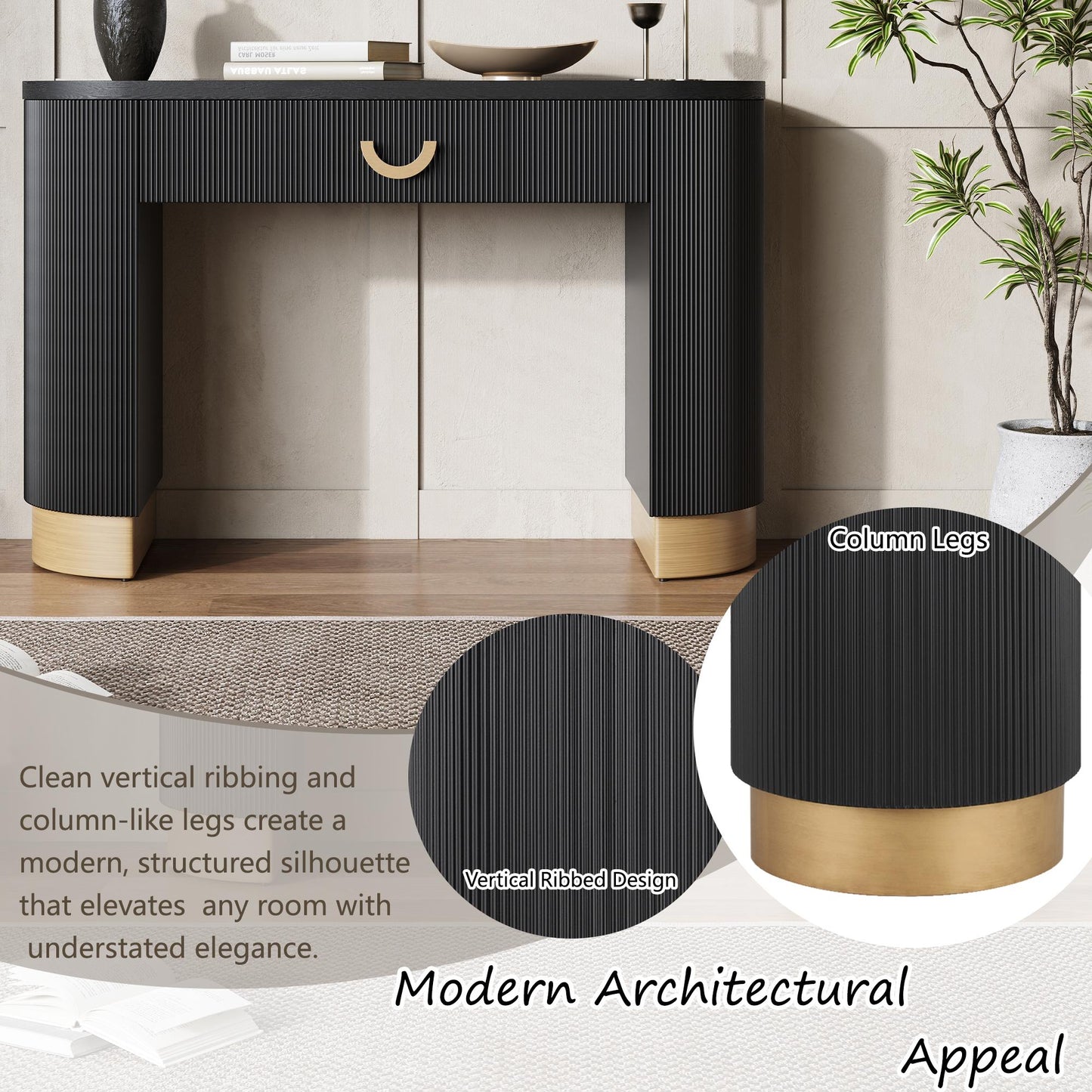 Mirod Modern Console Table with Vertical Ribbed Design, Compact Storage with Functional Drawer