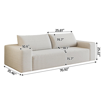71" 3Setaser Sofa,Corduroy Fabric,Deep Seat Couches,Comfy Loveseat Sofa,No Assembly,1pcs for Living room, Bedroom,Conference room ,Apartment,White