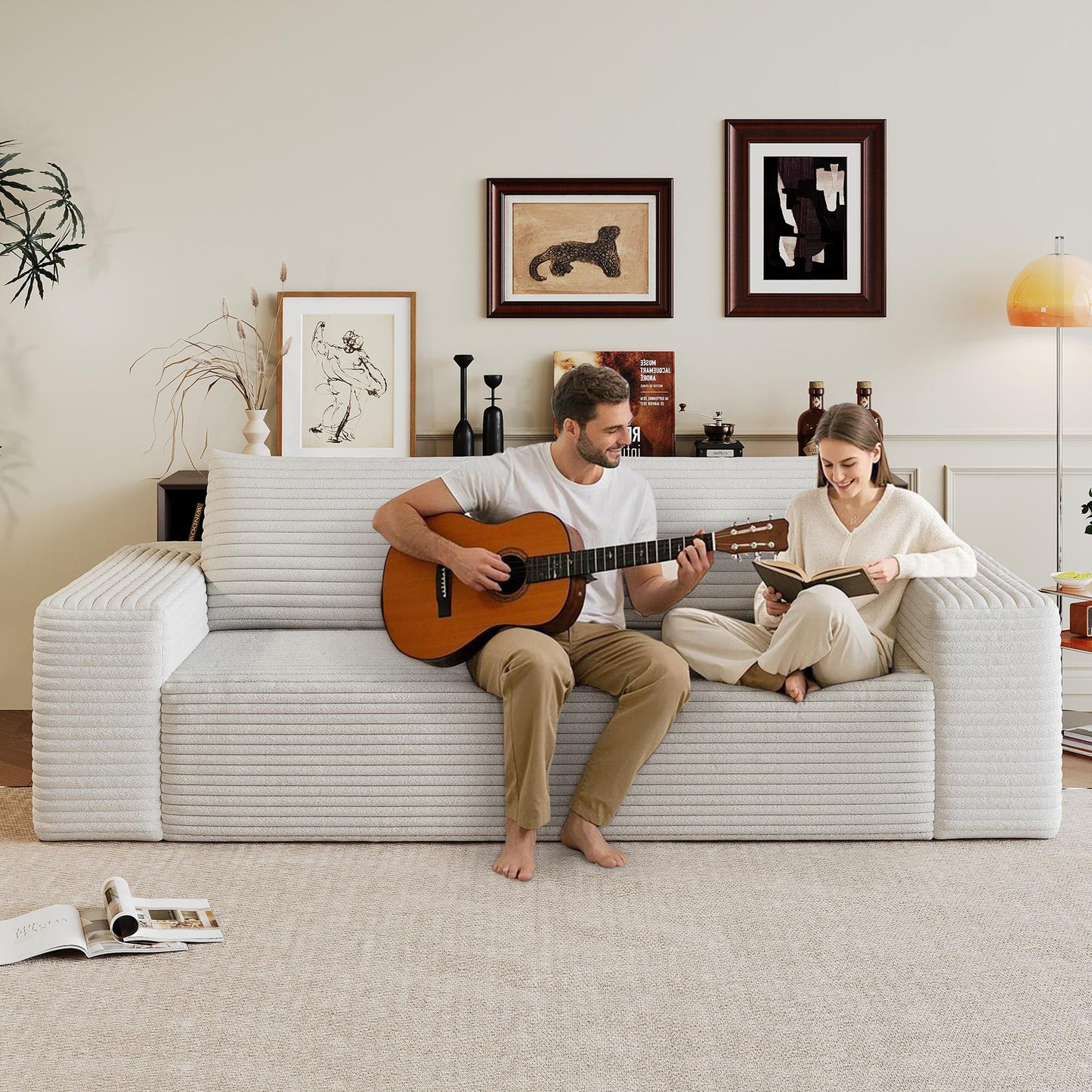 71" 3Setaser Sofa,Corduroy Fabric,Deep Seat Couches,Comfy Loveseat Sofa,No Assembly,1pcs for Living room, Bedroom,Conference room ,Apartment,White