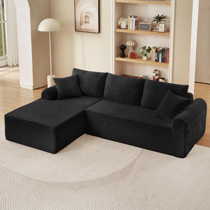 Full-Compression Chaise Lounge Set – Modular Corduroy Sectional with Arched Armrests, Non-Slip Base, Includes 3 Back Cushions & 2 Throw Pillows, Right chaise longue sofa