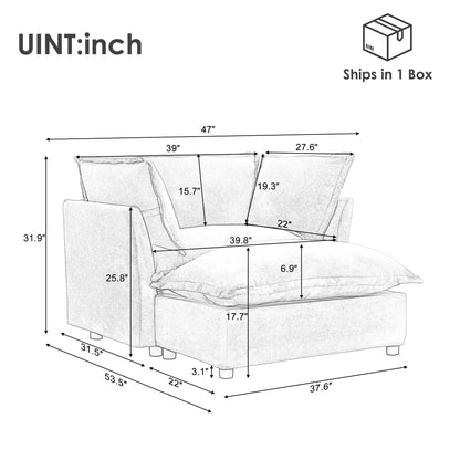 Modern Armchair Sofa 47" Cozy Upholstered Sofa Chair with Movable Ottoman, Wide Seat, Curved Armrests and Soft Pillows for Living Room, Bedroom,Beige