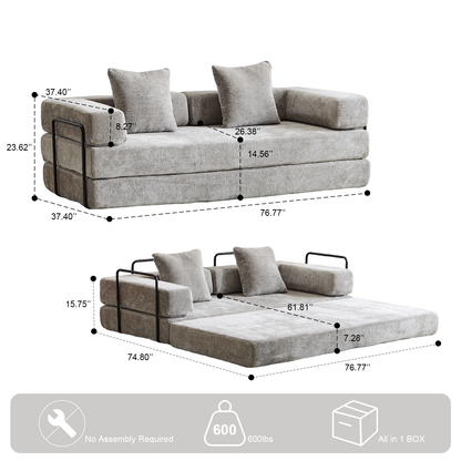 Floor Couch,Compression Sofa,Convertible Floor Sofa Bed-with Pillow Back Support Armrest,Comfy Futon Couch Lounge Sleeper Bed,Chenille fabric,for Living Room Bedroom (LIGHT-GREY)