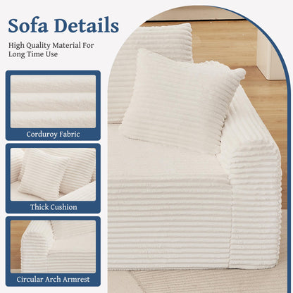 Full-Compression Chaise Lounge Set – Modular Corduroy Sectional with Arched Armrests, Non-Slip Base, Includes 3 Back Cushions & 2 Throw Pillows,Right chaise longue sofa