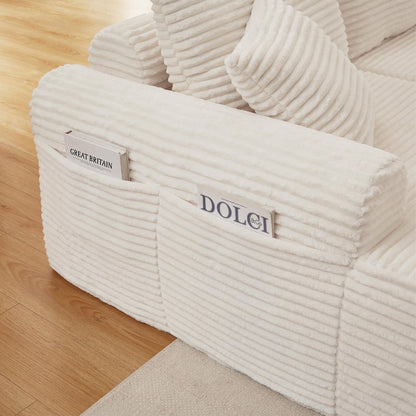 Full-Compression Chaise Lounge Set – Modular Corduroy Sectional with Arched Armrests, Non-Slip Base, Includes 3 Back Cushions & 2 Throw Pillows,Right chaise longue sofa