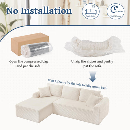 Full-Compression Chaise Lounge Set – Modular Corduroy Sectional with Arched Armrests, Non-Slip Base, Includes 3 Back Cushions & 2 Throw Pillows,Right chaise longue sofa