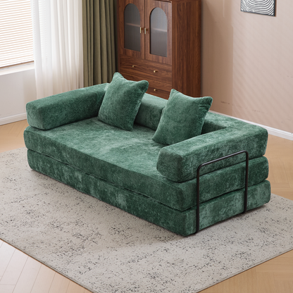 Floor Couch,Compression Sofa,Convertible Floor Sofa Bed-with Pillow Back Support Armrest,Comfy Futon Couch Lounge Sleeper Bed,Chenille fabric,for Living Room Bedroom (dark green)