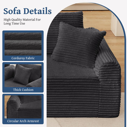 Full-Compression Chaise Lounge Set – Modular Corduroy Sectional with Arched Armrests, Non-Slip Base, Includes 3 Back Cushions & 2 Throw Pillows, Right chaise longue sofa