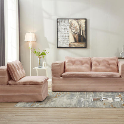 Multi Functional Sectional Sofa Bed with Independent Chaise Lounge and Functional Blanket,Plush Corduroy Sofa Couch,Convertible Sofa Bed,80" King Size Bed,Deep Seat Fluffy Sofa,Pink