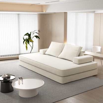 86.6"Multifunctional Convertible Sofa Bed with 2 Removable Backrests and 2 Pillows,Fuffy Chenille Fabric Sofa,Chaise Lounge,Game Pad,DIY Modern Upholstered Couch,Deep Seat Couch for Living Room,Office