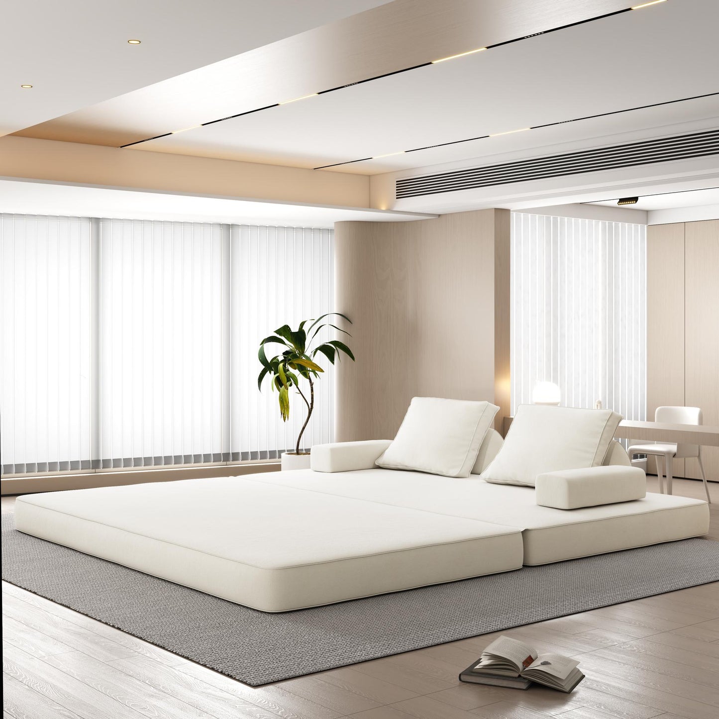 86.6"Multifunctional Convertible Sofa Bed with 2 Removable Backrests and 2 Pillows,Fuffy Chenille Fabric Sofa,Chaise Lounge,Game Pad,DIY Modern Upholstered Couch,Deep Seat Couch for Living Room,Office