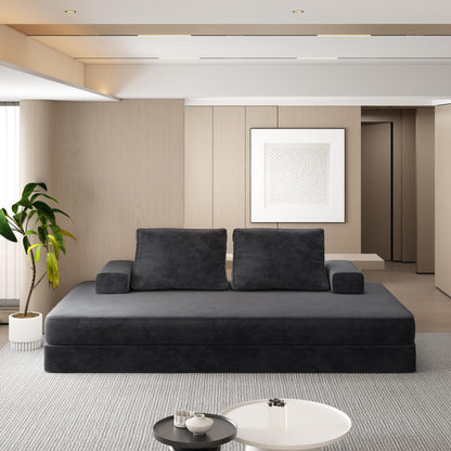 86.6"Multifunctional Convertible Sofa Bed with 2 Removable Backrests and 2 Pillows,Fuffy Chenille Fabric Sofa,Chaise Lounge,Game Pad,DIY Modern Upholstered Couch,Deep Seat Couch for Living Room,Office