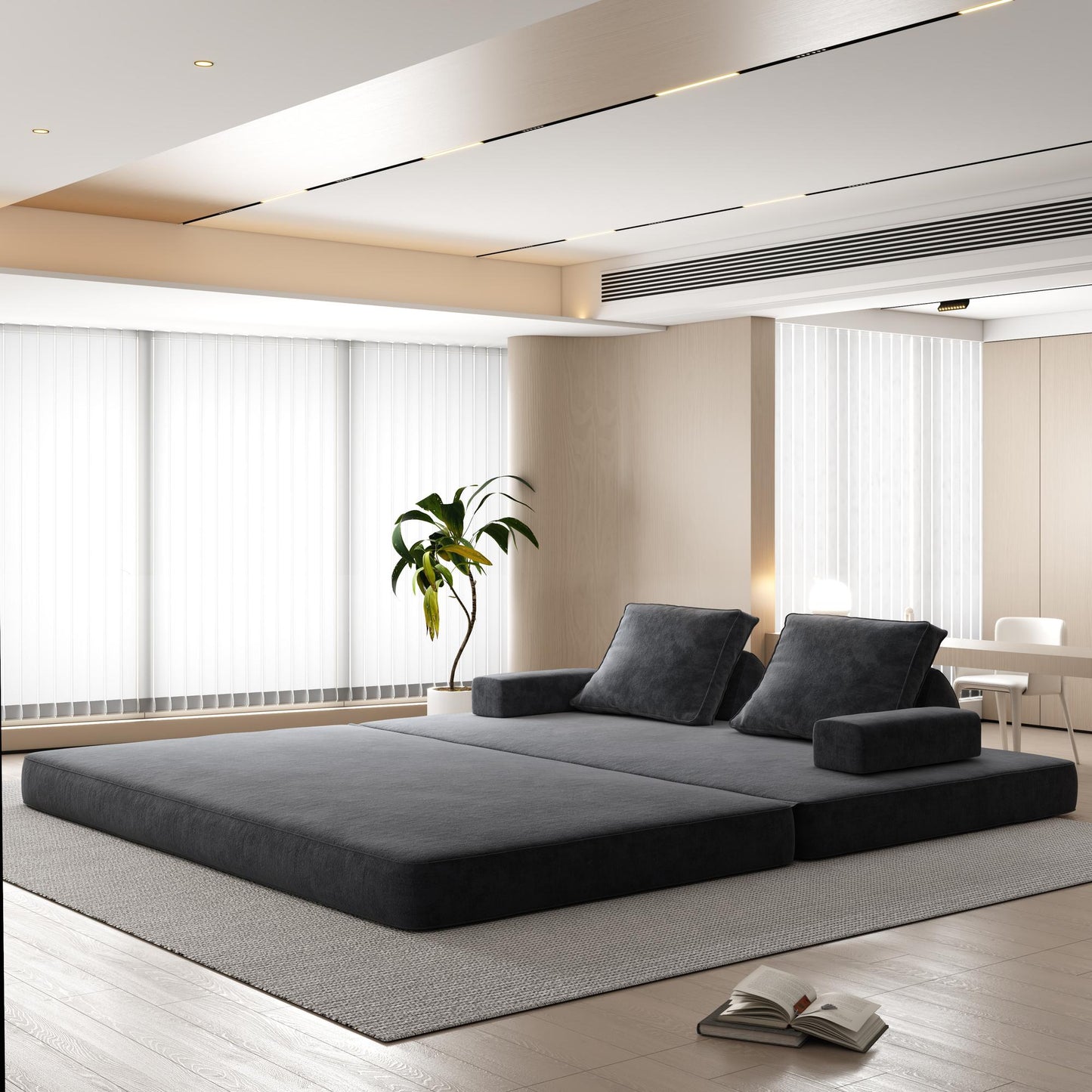 86.6"Multifunctional Convertible Sofa Bed with 2 Removable Backrests and 2 Pillows,Fuffy Chenille Fabric Sofa,Chaise Lounge,Game Pad,DIY Modern Upholstered Couch,Deep Seat Couch for Living Room,Office