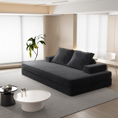 86.6"Multifunctional Convertible Sofa Bed with 2 Removable Backrests and 2 Pillows,Fuffy Chenille Fabric Sofa,Chaise Lounge,Game Pad,DIY Modern Upholstered Couch,Deep Seat Couch for Living Room,Office