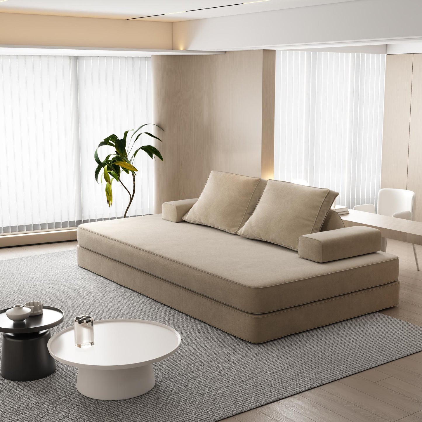 86.6"Multifunctional Convertible Sofa Bed with 2 Removable Backrests and 2 Pillows,Fuffy Chenille Fabric Sofa,Chaise Lounge,Game Pad,DIY Modern Upholstered Couch,Deep Seat Couch for Living Room,Office