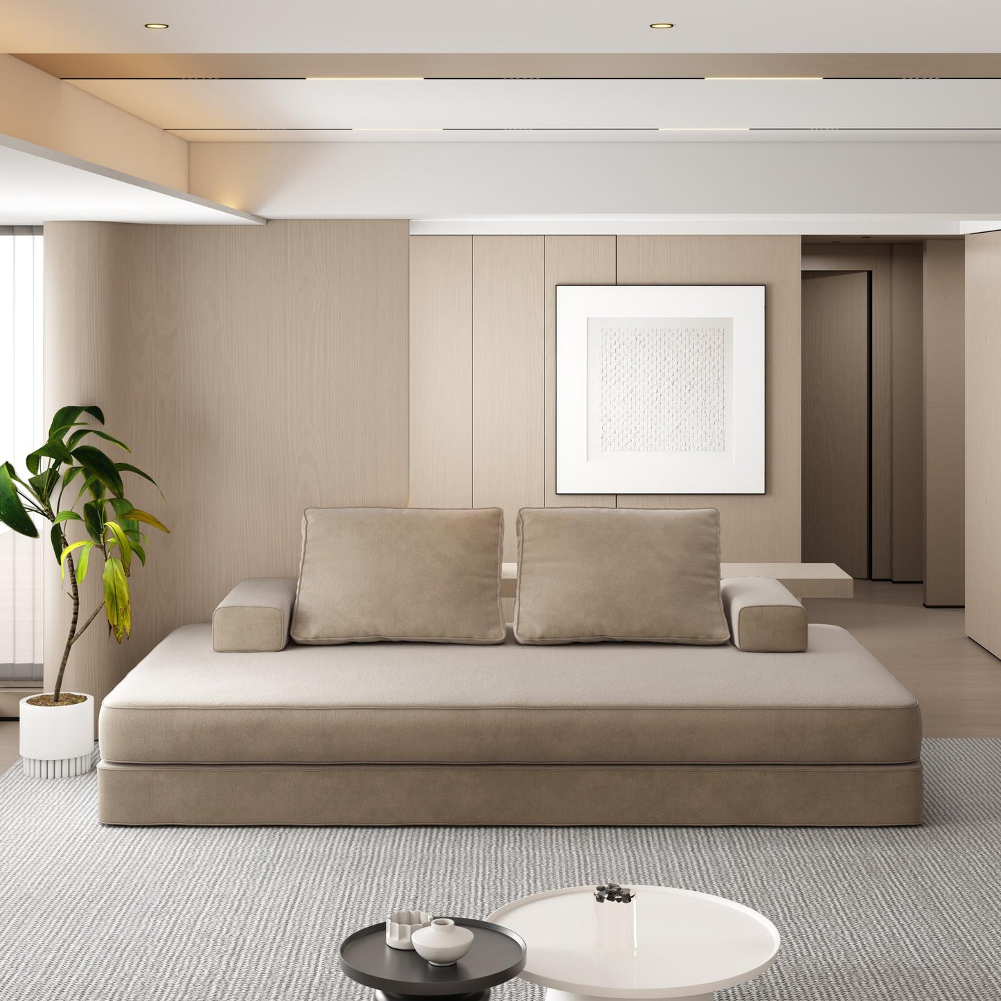 86.6"Multifunctional Convertible Sofa Bed with 2 Removable Backrests and 2 Pillows,Fuffy Chenille Fabric Sofa,Chaise Lounge,Game Pad,DIY Modern Upholstered Couch,Deep Seat Couch for Living Room,Office