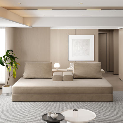 86.6"Multifunctional Convertible Sofa Bed with 2 Removable Backrests and 2 Pillows,Fuffy Chenille Fabric Sofa,Chaise Lounge,Game Pad,DIY Modern Upholstered Couch,Deep Seat Couch for Living Room,Office