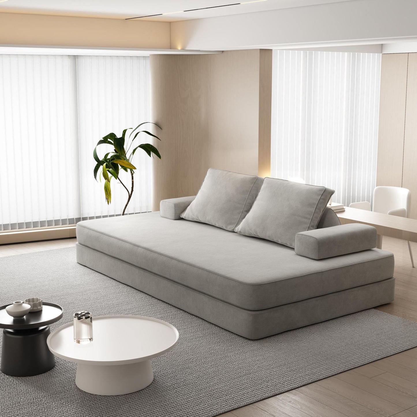 86.6"Multifunctional Convertible Sofa Bed with 2 Removable Backrests and 2 Pillows,Fuffy Chenille Fabric Sofa,Chaise Lounge,Game Pad,DIY Modern Upholstered Couch,Deep Seat Couch for Living Room,Office