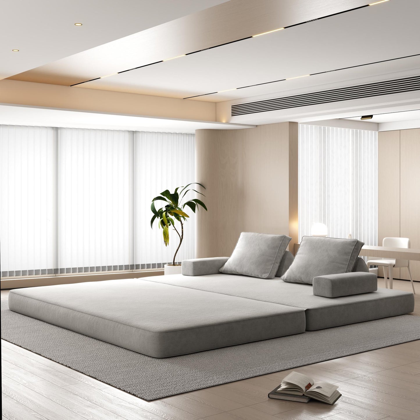 86.6"Multifunctional Convertible Sofa Bed with 2 Removable Backrests and 2 Pillows,Fuffy Chenille Fabric Sofa,Chaise Lounge,Game Pad,DIY Modern Upholstered Couch,Deep Seat Couch for Living Room,Office