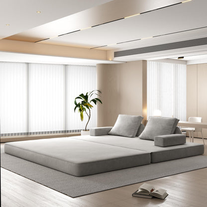 86.6"Multifunctional Convertible Sofa Bed with 2 Removable Backrests and 2 Pillows,Fuffy Chenille Fabric Sofa,Chaise Lounge,Game Pad,DIY Modern Upholstered Couch,Deep Seat Couch for Living Room,Office