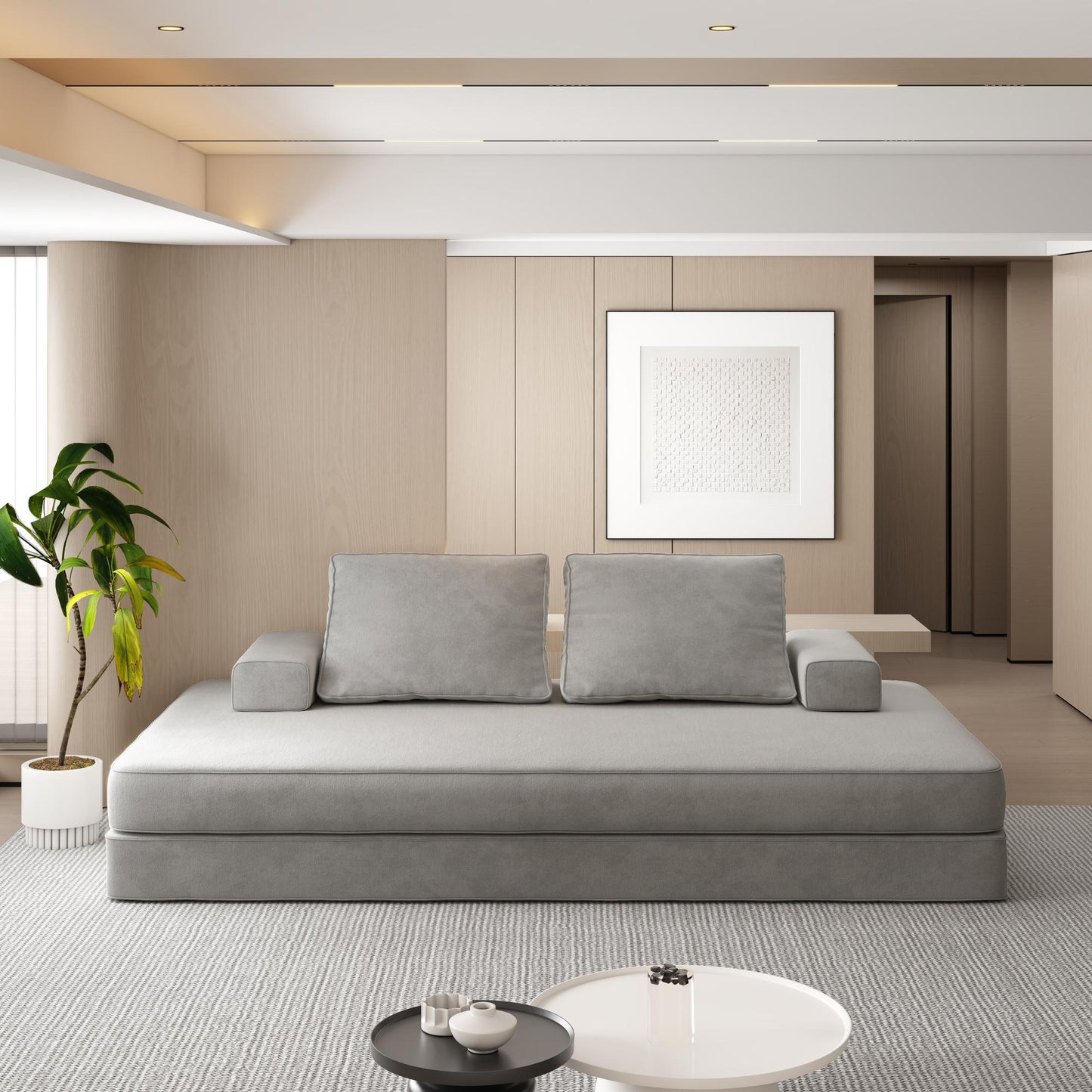 86.6"Multifunctional Convertible Sofa Bed with 2 Removable Backrests and 2 Pillows,Fuffy Chenille Fabric Sofa,Chaise Lounge,Game Pad,DIY Modern Upholstered Couch,Deep Seat Couch for Living Room,Office