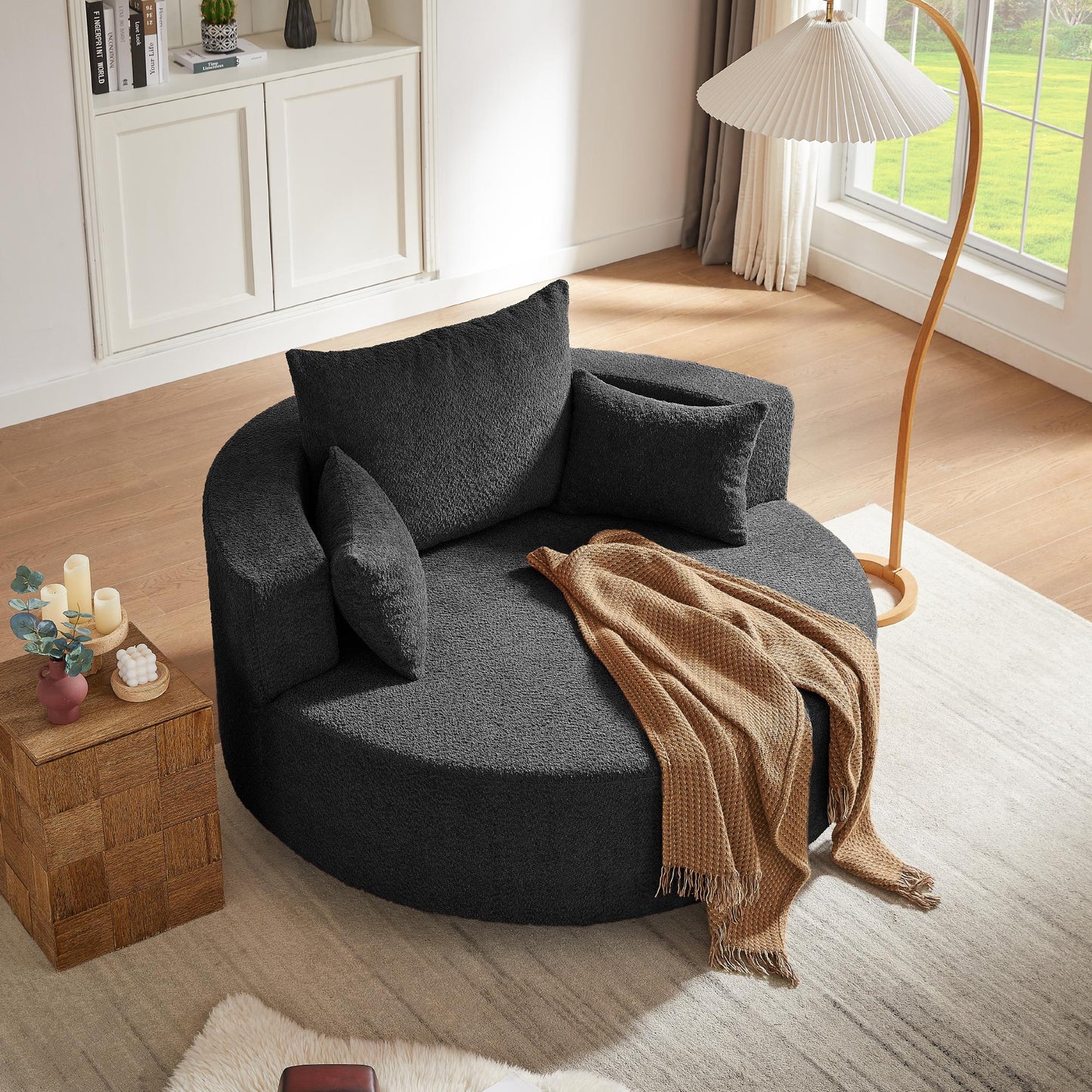 360° Swivel Chair Accent Barrel Chair Swivel Round Sofa Chair with 3 Removable Pillows for Living Room, Bedroom, Office and Hotel, Black