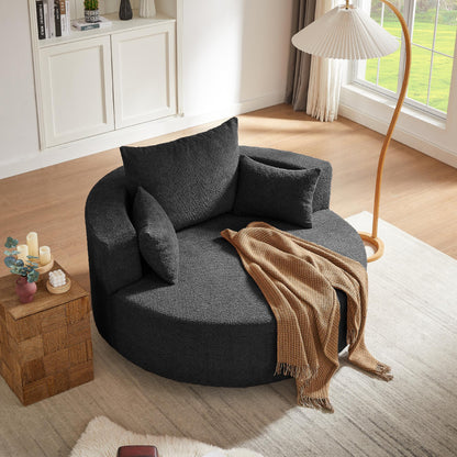 360° Swivel Chair Accent Barrel Chair Swivel Round Sofa Chair with 3 Removable Pillows for Living Room, Bedroom, Office and Hotel, Black
