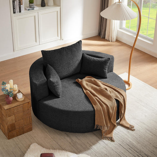 360° Swivel Chair Accent Barrel Chair Swivel Round Sofa Chair with 3 Removable Pillows for Living Room, Bedroom, Office and Hotel, Black