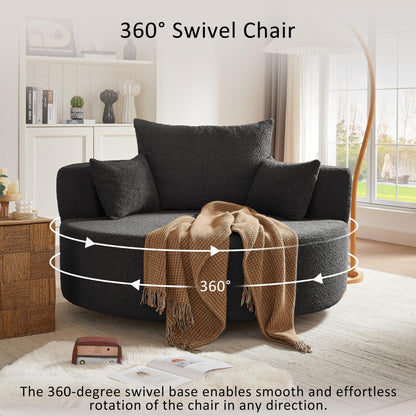 360° Swivel Chair Accent Barrel Chair Swivel Round Sofa Chair with 3 Removable Pillows for Living Room, Bedroom, Office and Hotel, Black