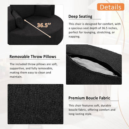 360° Swivel Chair Accent Barrel Chair Swivel Round Sofa Chair with 3 Removable Pillows for Living Room, Bedroom, Office and Hotel, Black