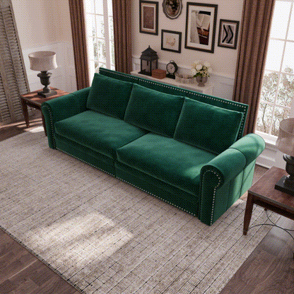Chesterfield Sofa,93.7" King Pull Out Sofa Bed,3-in-1 Velvet Convertible Sleeper Sofa with Nailhead Trim & Rolled Arm,Multi-Functional Sofa Bed for Living Room,Bedroom,Green(old sku:W1885S00038)